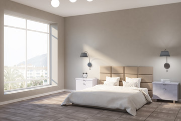 Beige scandinavian bedroom interior, window