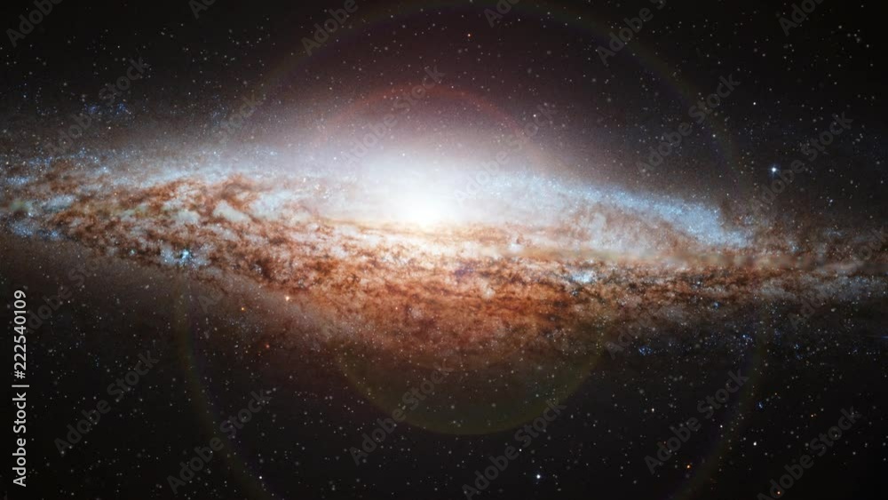 Wall mural space travel to ufo galaxy, slow rotating in outer space with bright flare light at center. contains