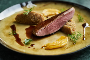 Duck breast, Quinoa and sweet chili sauce with orange fennel