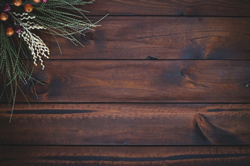 Wooden blank background with fall foliage 