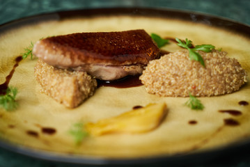 Duck breast, Quinoa and sweet chili sauce with orange fennel