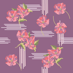 Seamless background with beautiful pink flowers. Design for cloth, wallpaper, gift wrapping. Print for silk, calico and home textiles.Vintage natural pattern