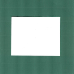 white rectangle on a green background, corrugated background, white square in a green frame, abstract background, blank, corrugated texture, white paper, green paper, white square on a striped backgro