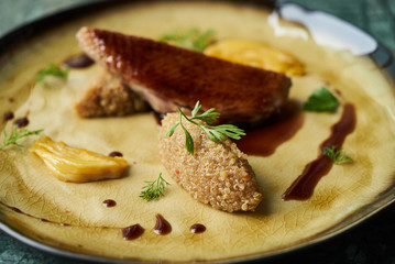 Duck breast, Quinoa and sweet chili sauce with orange fennel