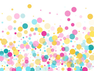 Memphis round confetti festive background in cyan blue, pink and yellow. Childish pattern vector.