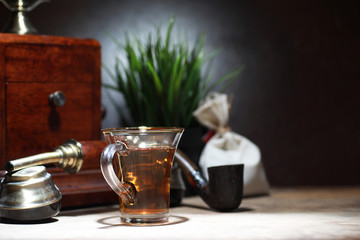 Brewing tea on a wooden table