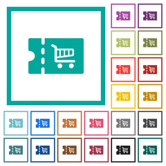Cart discount coupon flat color icons with quadrant frames