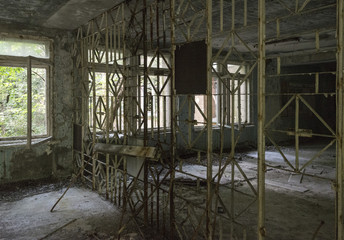 Fototapeta na wymiar Derelict internal area of a building (Pripyat/Chernobyl)