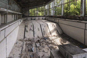 Derelict internal area of a building with swimming pool (Pripyat/Chernobyl) 