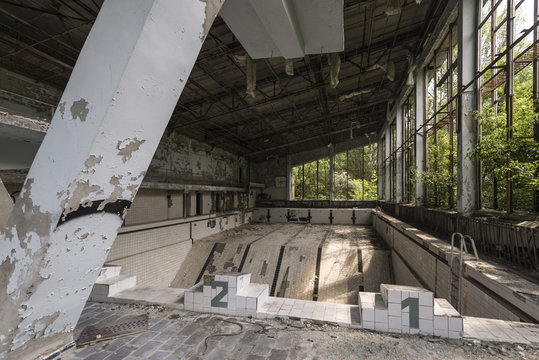 Derelict internal area of a building with swimming pool (Pripyat/Chernobyl) 