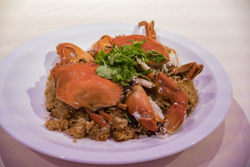Close up shot of delicious fry crab rice