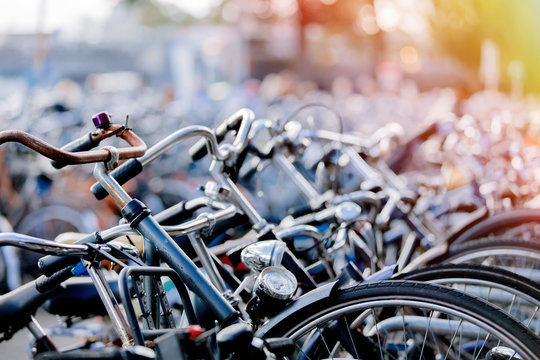 Fototapeta a lot of bikes on parking in Amsterdam, Netherlands