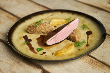 Goose breast, Quinoa and sweet chili sauce with orange fennel