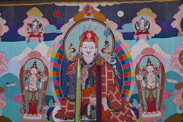 Guru Rinpoche thondrol tapestry during Paro Tsechu, Bhutan