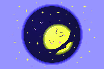 Night. Moon sleeping in the arms of the sky. Vector illustration.