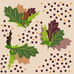 Seamless pattern with autumn leaves. Oak leaves. Hand-drawn floral background for printing on fabric, clothing, home textiles, wallpaper, gift wrapping.
