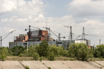 Chernobyl Reactor 4 close up with old sarcophagus