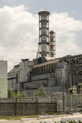 Chernobyl Reactor 4 close up with old sarcophagus