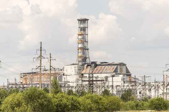 Chernobyl Reactor 4 close up with old sarcophagus