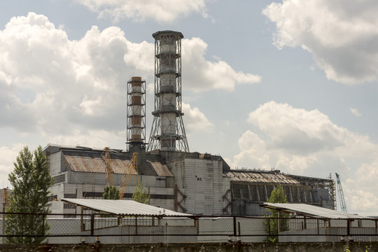 Chernobyl Reactor 4 Close Up With Old Sarcophagus