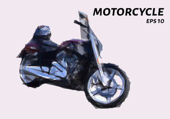 Motorcycle from triangles. Low poly motorcycle. Vector illustration.