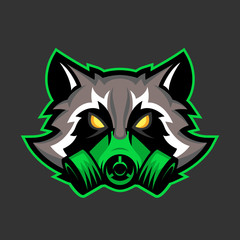 Gas mask raccoon mascot, Sport or esports racoon logo emblem
