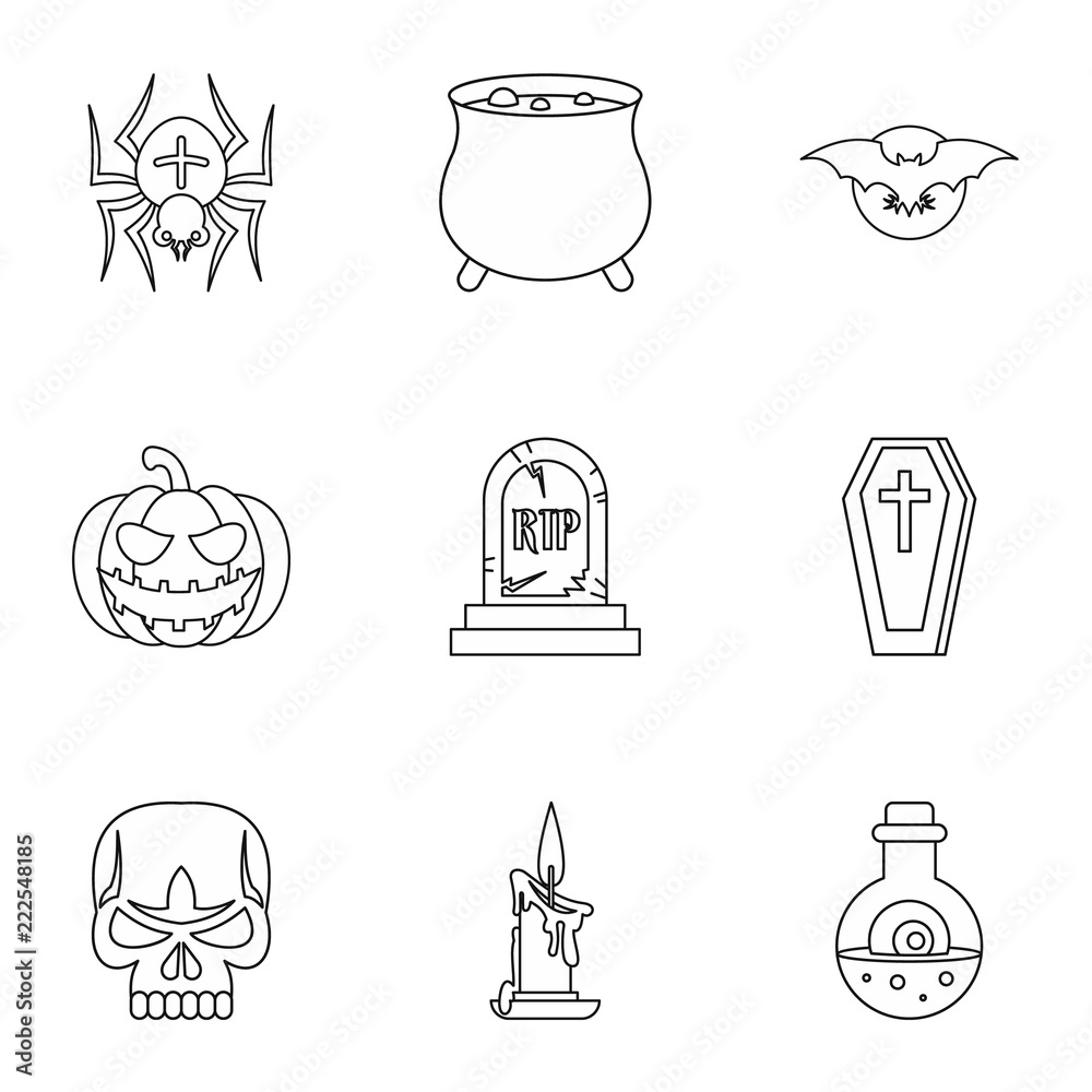 Wall mural halloween holiday icons set. outline illustration of 9 halloween holiday vector icons for web - Wall murals
