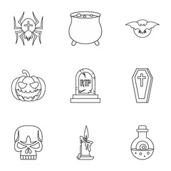 Halloween holiday icons set. Outline illustration of 9 halloween holiday vector icons for web