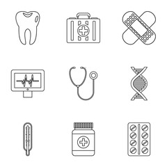 Treatment icons set. Outline illustration of 9 treatment vector icons for web