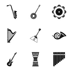 Tools for music icons set. Simple illustration of 9 tools for music vector icons for web