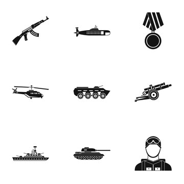 Military defense icons set. Simple illustration of 9 military defense vector icons for web