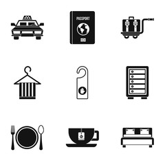 Hotel accommodation icons set. Simple illustration of 9 hotel accommodation vector icons for web