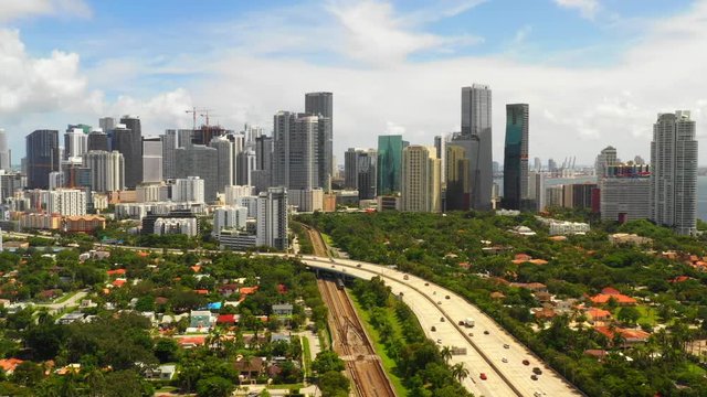 Aerial lateral establishing shot Brickell highrise towers
