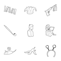 April fool day icons set. Outline illustration of 9 April fool day vector icons for web