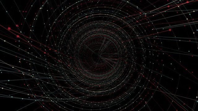 Seamless abstract circular particle loop on black background	