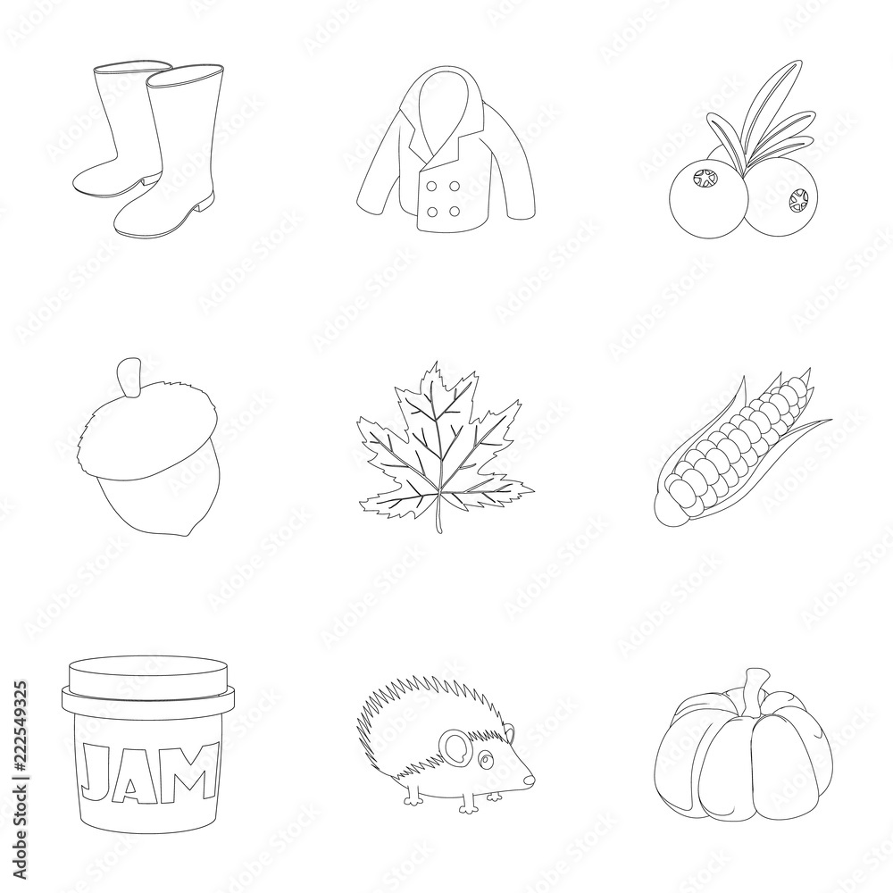 Poster Season of year autumn icons set. Outline illustration of 9 season of year autumn vector icons for web - Posters