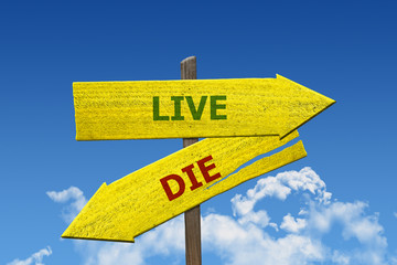 Live or die sign survival concept