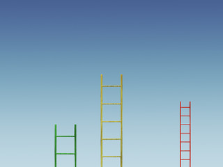 Colorful ladders on blue sky background success concept