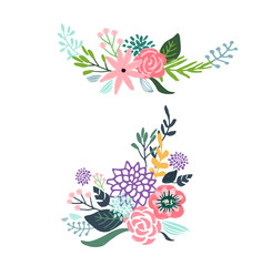 Set of floral bouquet isolated on white background