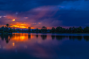 Colorful Sunset in City Park in Denver, Colorado