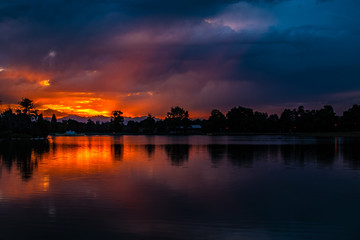Fototapeta na wymiar Colorful Sunset in City Park in Denver, Colorado