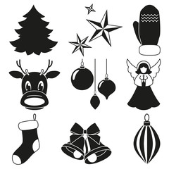 Black and white 9 xmas elements set.