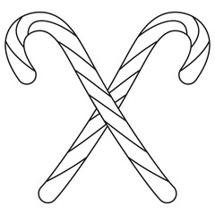 Line art black and white crossed candy cane