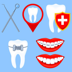Colorful cartoon dental clinick checkup set