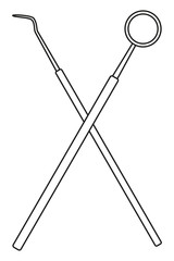 Line art black and white dental checkup sign