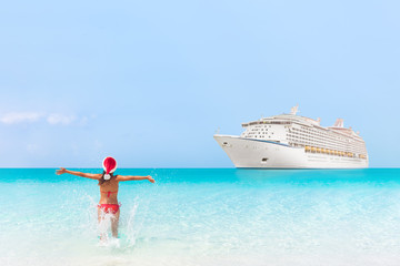 Cruise ship Christmas New Year winter holidays travel Caribbean vacation woman on summer holidays...
