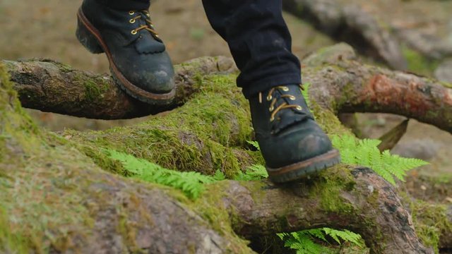 Hiking boots in the forest