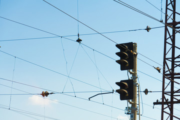 traffic lights on the railway. Place for your text