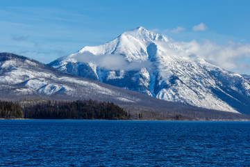 Mountain peak in late winter above Lake McDonald, Glacier National Park, Montana