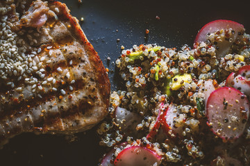 Fototapeta na wymiar Fresh Tuna Steak with Quinoa Salad
